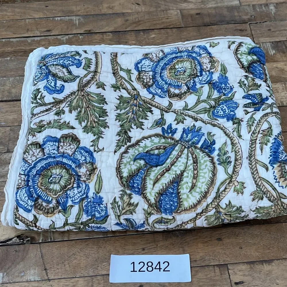 Pottery Barn Haylie Batik Standard Pillow Sham Blue Green Floral Cotton